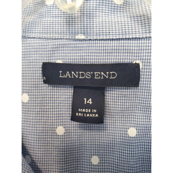 Lands' End Women's Cotton Blue Check Dotted Long Sleeve Button-Up Shirt Size 14 - Picture 3 of 5